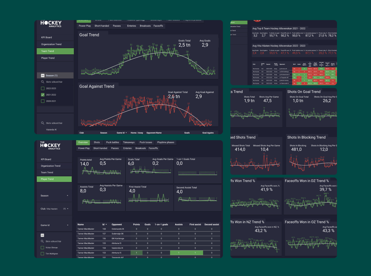 Hockey analytics dashboard showing performance metrics and data visualization for sports intelligence